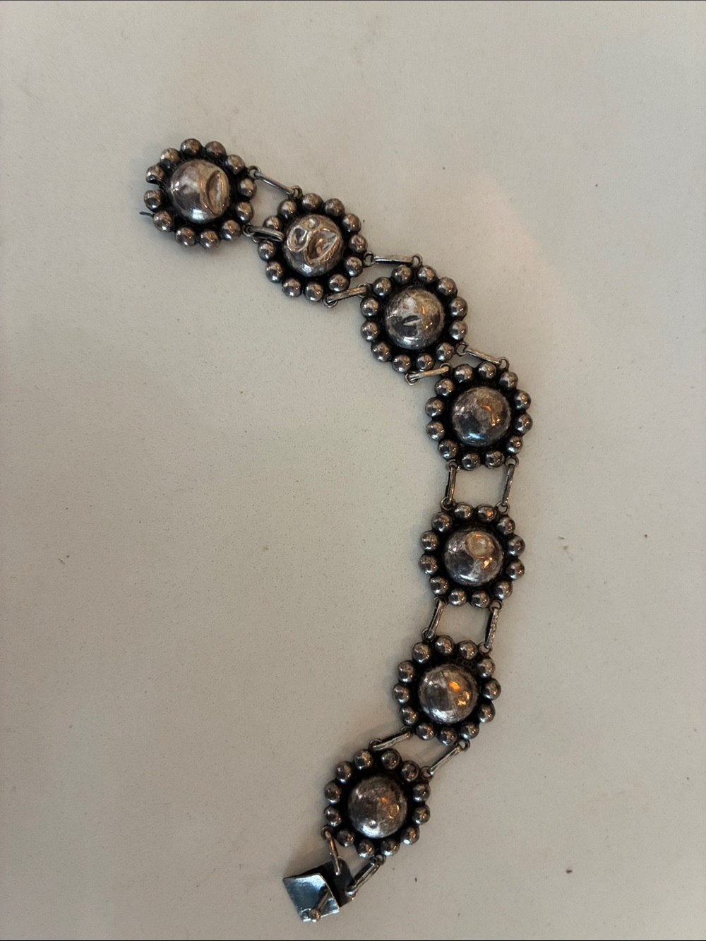 Sterling Silver Floral Link Bracelet -